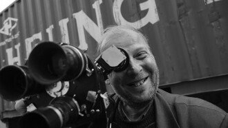 A Homeless Man With A Movie Camera Trailer