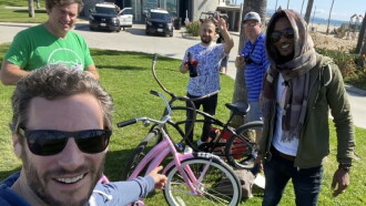 The Man with the Pink Bicycle Trailer