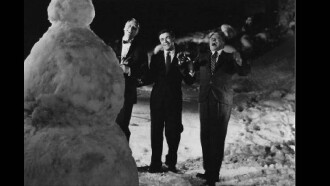 Three Men in the Snow Trailer