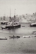 Panorama of Grand Harbour, Malta, Showing Battleships, Etc.