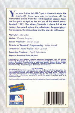 Baseball 1992: A Video Chronicle (1993) Baseball 1992: A Video Chronicle (1993)